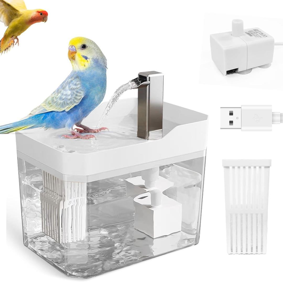 Automatic Parakeet Bird Bath with Pump, Bird Shower Fountain Indoor Bathtub with Running Water, Parrot Bath Tub Faucet for Pet Birds, African Grey, Cockatiel, Conure, Budgie, Lovebird, white