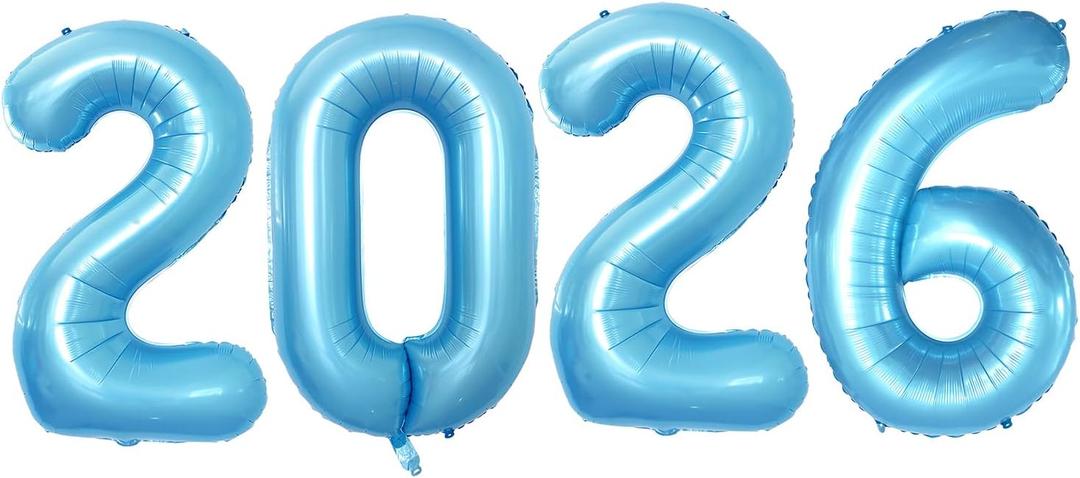 Goer 42 Inch 2026 light Blue Foil Number Ballons For 2026 New Year Eve Festival Party
