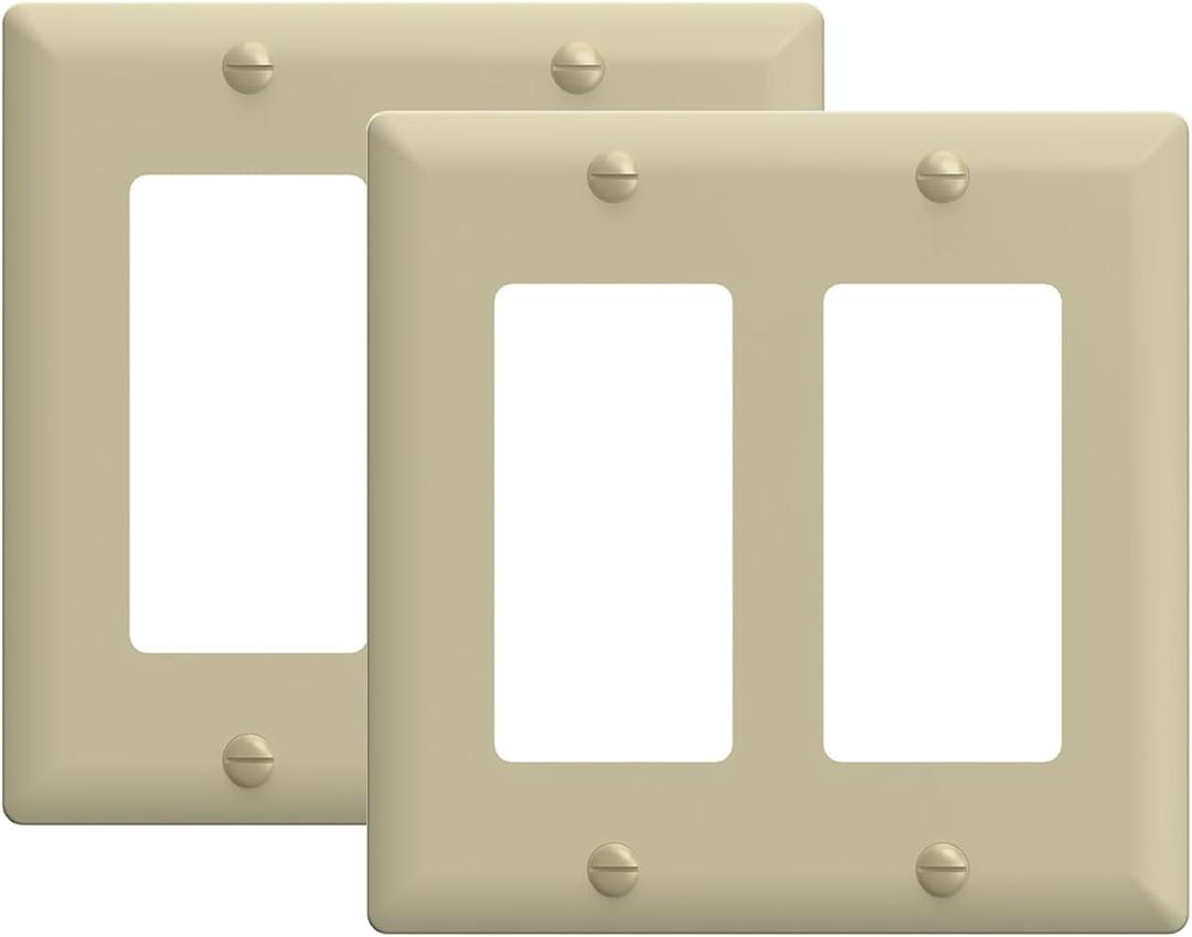TOPELER 2-Gang Decorative Wall Plates, Switch Outlet Electrical Cover Plate, Unbreakable Thermoplastic Faceplate Cover for Decora Light Switch or Outlet, 4.50 x 4.53 inches, Glossy Ivory, 2 Pack