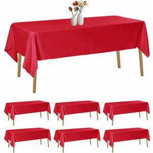 6 Pack Rectangle Tablecloth 60 x 120 Inches Red Table Cloth Stain and Wrinkle Resistant Washable Polyester Fabric Table Cover for Party, Wedding and Banquet Decoration