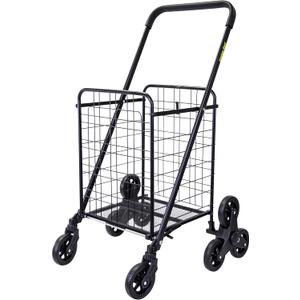 dbest Products Stair Climber Cruiser Cart Shopping Grocery Rolling Folding Laundry Basket on Wheels Foldable Utility Trolley Compact Lightweight Collapsible, Black