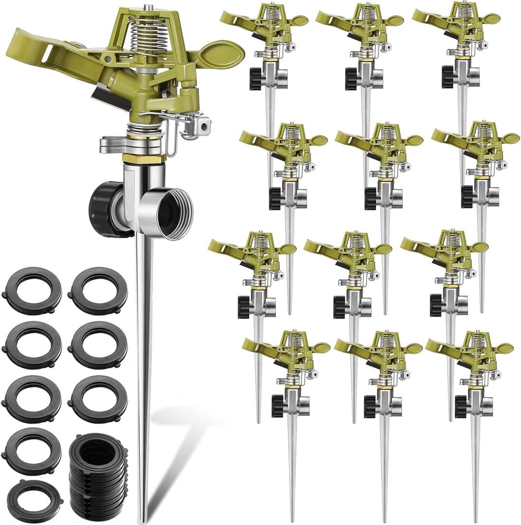 Chengu 4 Set Zinc Alloy Water Sprinklers for Lawns Yard Sprinklers Heavy Duty Sprinkler Heads Adjustable 360 Degree Watering Impact Sprinklers Pulsating Garden Sprinklers for Large Area Irrigation