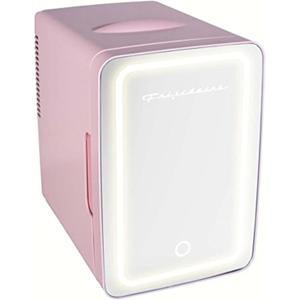 FRIGIDAIRE Mini Personal Fridge Cooler, LED Lighted Mirror, 6.5L Capacity, 9 Cans, 100% Freon-Free & Eco Friendly, for Makeup, Skincare, Portable, Pink, Standard