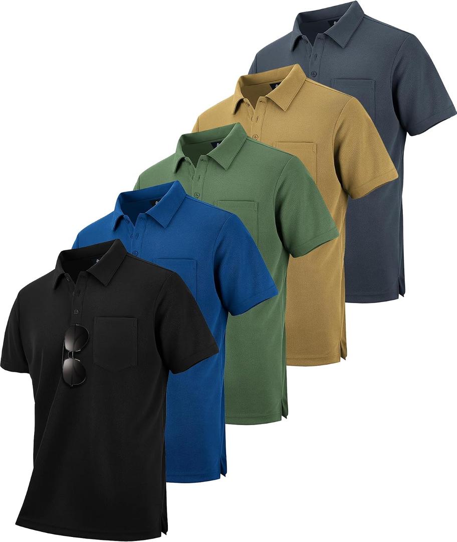 SCODI 5 Pack Mens Pocket Polo Shirts Short Sleeve Multipack Golf Shirt for Men Moisture Wicking Casual Athletic Work T-Shirts (M)