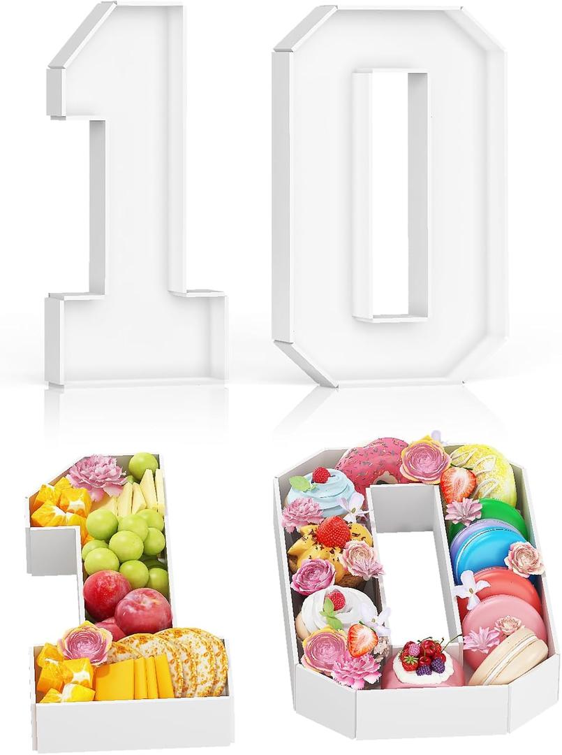 Cardboard Number for Charcuterie, 13.7" Cardboard Number 10 Fillable Number for Food Paper Mache Number Boxes for Cupcake Sweet Candy 10th Birthday Anniversary Party Decorations