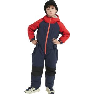 Kids Girls Boys One Piece Snowsuits Colorful Ski Suits Jumpsuits High Collar Hood Zipper Waterproof Jackets Winter (11-12 Years, Navy)