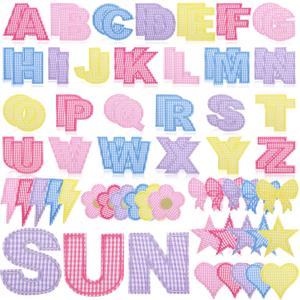 NICEVINYL Self-Adhesive Letter Patches for Bags: 78PCS Multicolor Varsity Letters Fabric Sticker for Hats - Cute Flower Star Heart Lightning Bows Stick on Patches for DIY Backpacks Shirts Gifts