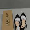 Coutgo Womens Low Chunky Heels Slingback Closed Pointed Toe Pumps Party Wedding Dress Shoes (7.5, Black)
