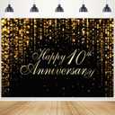 Happy 10th Anniversary Backdrop for Wedding Anniversary Party Decorations Black Gold Bokeh Dots Photography Background Couples Cheers to 10 Years Marriage Love Party Banner Photo Props 7x5ft