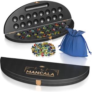Wooden Mancala Board Game Set, Classic 2-Player Folding Game, Fun Classic Table Game with Solid Wooden Board for Adults (Black)