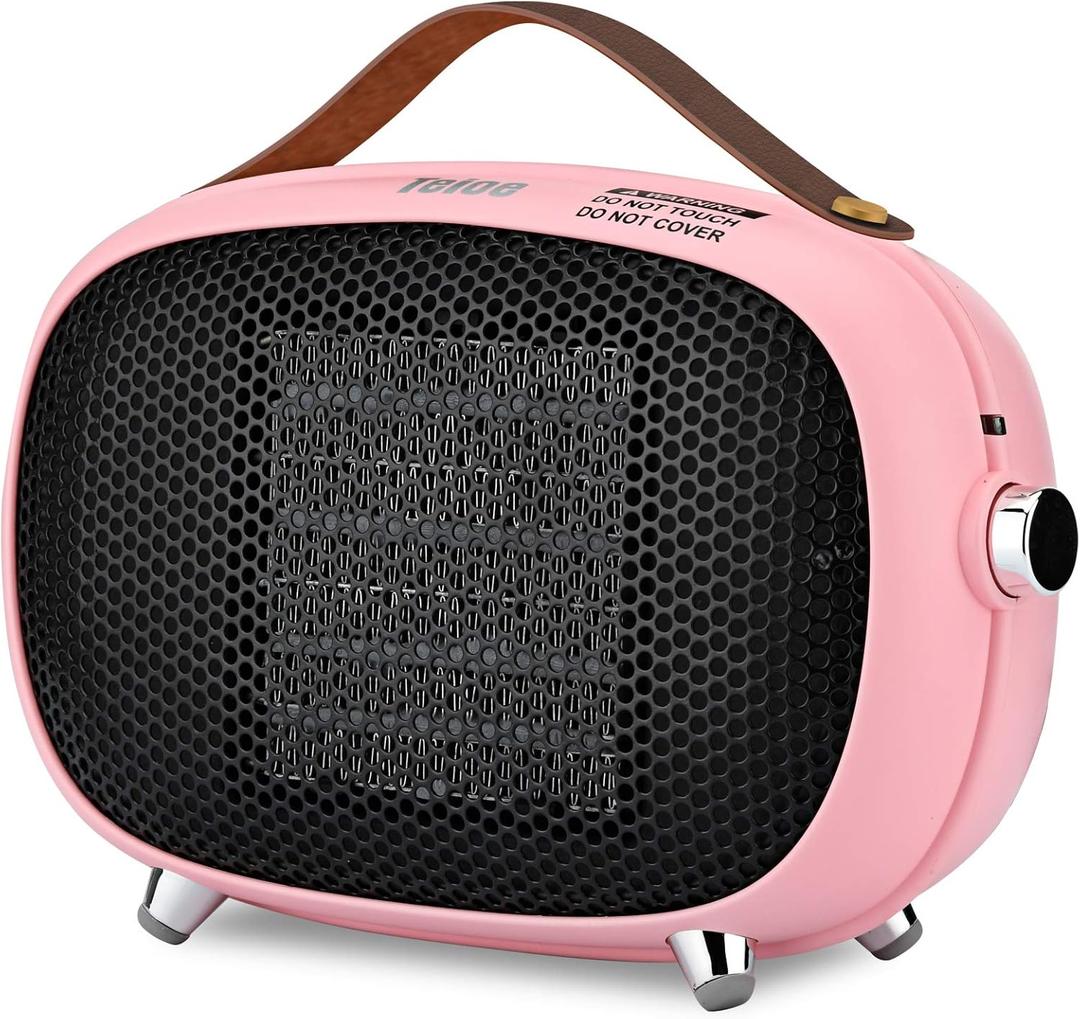 Teioe Mini Electric Ceramic Space Heater 800W/400W, Small, PTC with Tip-Over and Overheat Protection, 3 Operating Modes for Office, Bedroom and Under Desk (PINK)