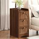 11.02" Narrow Nightstand, Fluted Slim Bedside Table with 2 Drawers, Mid Century Modern Small End Table with Gold Metal Handles, for Bedroom, Living Room & Small Spaces - Walnut, 13.78"D x 11.02"W x 23.62"H