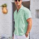 COOFANDY Men's Casual Button Down Shirts Short Sleeve Summer Cuban Vacation Beach Shirts (Green, L)
