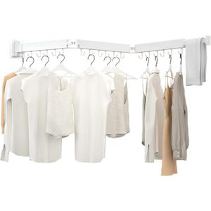 Clothes Drying Rack, Laundry Drying Rack Wall Mounted, [No-Drill & Drilling to Choose] 3-Fold Laundry Drying Racks for Hanging Clothes, Foldable & Sturdy Space Saver for Laundry Room -White