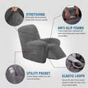 H.VERSAILTEX Velvet Recliner Chair Covers 1-Piece for Reclining Chair, Recliner Cover Feature Thick Luxury and Soft Fabric with Elastic Bottom, Anti-Slip Foams Attached (Grey, X-Large)