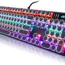 Camiysn Typewriter Style Mechanical Gaming Keyboard, Black Retro Punk Gaming Keyboard with RGB Backlit, 104 Keys Blue Switch Wired Cute Keyboards, Round Keycaps for Windows/Mac/PC