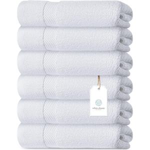 Luxury White Hand Towels - Soft 100% Turkish Cotton | Highly Absorbent Hotel spa Bathroom Towel Collection | 16x30 Inch | Set of 6