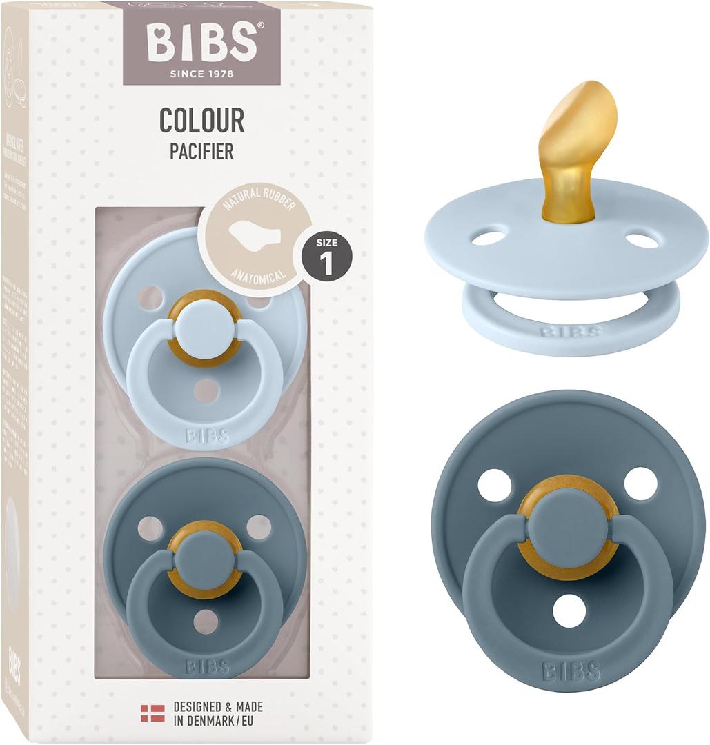 Bibs Pacifiers Color Collection, Set of 2 BPA-Free Latex Pacifiers Made in Europe, Round Nipple Baby Pacifier.