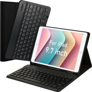 LAMA Keyboard Case for iPad 9.7 inch 2018 (6th Gen)/ 2017 (5th Gen)/2016 iPad Pro/Air 2/1, Thin - Detachable - Wireless Keyboard Cover with Pencil Holder for iPad 9.7 inch, Auto Sleep/Wake, Black