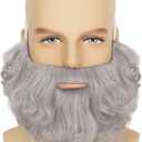 Yan Dream Short Full Beard for Men Classic Halloween Costume Facial Hair Synthetic Curly Red Fake Beard and Mustache (Grey)