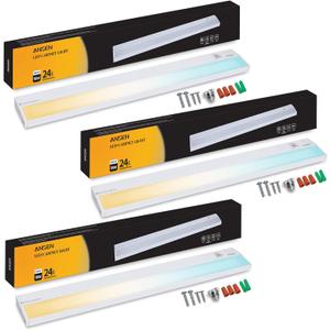 Ansen 3Packs of Under Cabinet Lights for Kitchen, 24in 18W Dimmable Hardwire Led Light for Closet, CRI>92, R9>90, 3 Color Temperature, 3000K/4000K/5000K(Warm White, Cool White, Daylight) (24 inch)