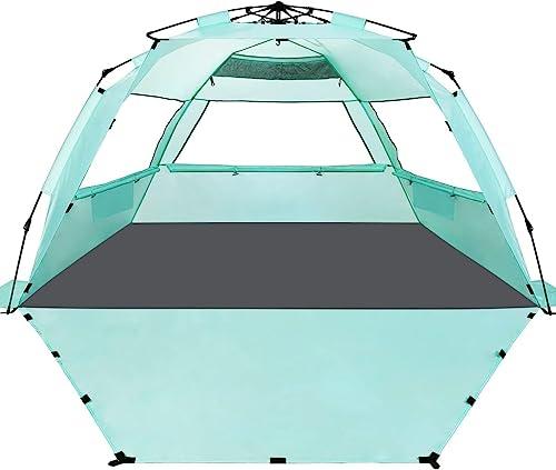 Amazon.com: WhiteFang Deluxe Pop Up Beach Tent Sun Shade Shelter for 3-4/5-6 Person, UV Protection, Extendable Floor with 3 Ventilating Windows Plus Carrying Bag, Stakes, and Guy Lines : Sports & Outdoors