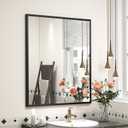 24" x 28" Matte Black Bathroom Mirror for Wall, Rectangular Beveled Vanity Mirror with Aluminum Alloy Frame, Right Angle Corner, HD Reflection, Horizontal or Vertical Mount