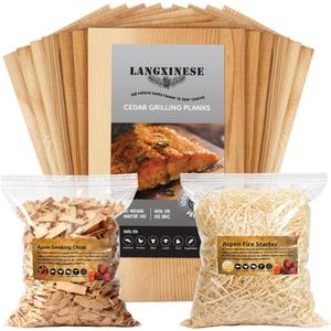 Bigger 12 PK, Cedar Planks For Grilling Salmon,11"x 5.5" Better Smoking, Add Best Smoky Flavor To Salmon, Veggies, Restaurant Quantity Plus 1 Bag Hickory Smoking Chips+ 1Bag Fire Starter Fiber,