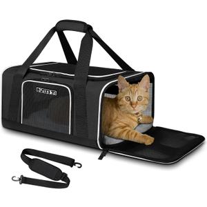 Petskd Pet Carrier 17x12x8.5 JetBlue Allegiant Airline Approved,Pet Travel Carrier Bag for Small Cats and Dogs, Soft Dog Carrier for 1-8 LBS Pets,Dog Cat Carrier with Safety Lock Zipper(Black)