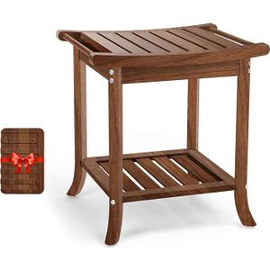 Anyprime Teak Shower Benches for Inside Shower – Waterproof Wood Shower Stool with Storage Shelf, NonSlip Spa Bathroom Seat Chair for Adults & Seniors, Ideal for Relaxing and Home Use
