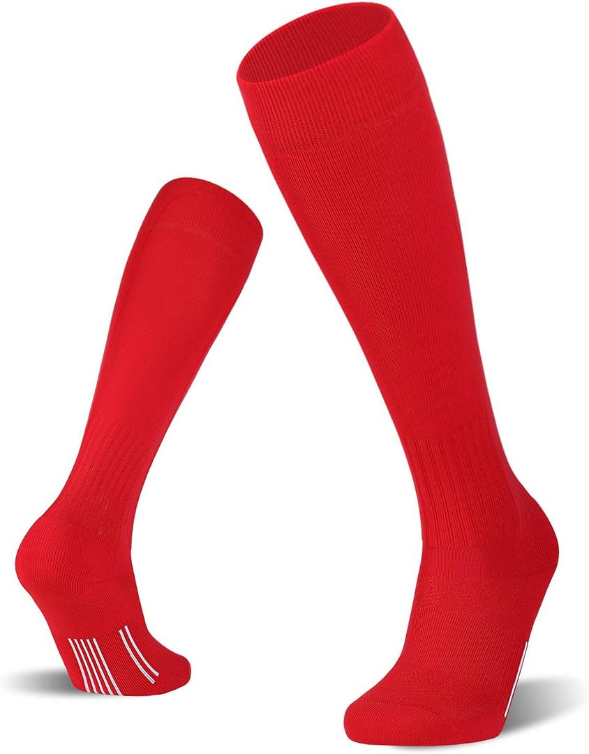 FITRELL 2/3 Pack Soccer Socks Baseball Softball For Youth Kids Boys Girls, Over-The-Calf Football Socks for Adult Men Women (Red, XS)