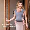 Portable Baby Carrier, Spreadable Wide Shoulder Straps with Ergonomic Support, Lightweight and Compact Baby Wrap Carrier, Cozy Fabric Care for Babys Skin, Promotes Healthy Development, Grey