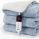 blunique Heated Blanket Electric Throw Waffle, 50x60 Inches Sherpa Fleece Fast Heating Blanket 6 Heating Levels & 4 Hours Auto Off ETL Certification,Haze Blue Throw