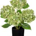 Hollyone Green Hydrangea Artificial Flowers in Pots 19.7" Four-Head Faux Silk Hydranges Flower Arrangements for Indoor Home Office Kitchen Table Centerpieces Wedding Decorations