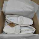 HEEZ Men's Loafers, Casual Slip On Shoes, Soft Penny Loafers, Comfortable Flats Dress Shoes, Leather Driving Boat Shoes with Arch Support, Square Toe, TPR Anti-Slip Outsole, Size 13 White