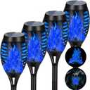 4 Pack Solar Torch Lights Outdoor Waterproof - Blue Flickering Flame, Outdoor Solar Garden Lights for Yard, Tiki Torches for Outside Patio Pathway Decorations