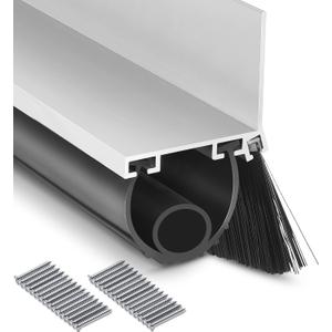 Zonon 16.5 ft Universal Garage Door Seal Bottom Kit Weatherproofing Door Weather Stripping Rubber Kit with Aluminum Track Retainer Base and Brush Heavy Duty(u and O Shape, with 5 Brush Strips)