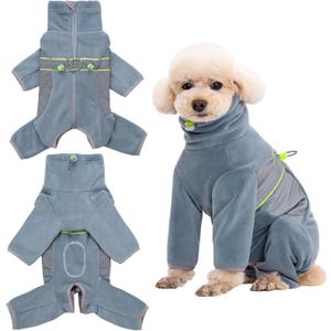 Fleece Onesie Pajamas, Dog Surgery Recovery Suit - Warm Coat for Small Dogs, Male & Female (Gray Blue-S)
