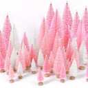 30Pcs Mini Christmas Trees Artificial Christmas Tree Bottle Brush Trees with Wooden Base for Christmas Decor Christmas Party Home Table Craft Decorations(Pink+White)