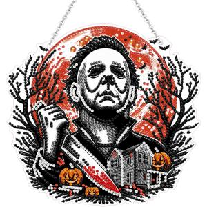 WEUOPG Halloween Diamond Art Hanging Kit for Crafts, DIY Acrylic Diamond Art Painting Window Pendants Home Garden Wall Hanging Kits, Double Sided Hanging Ornament