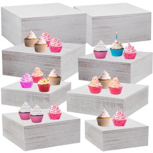 Barydat 8 Pcs Large 13.7" Wood Risers Display Stands Rustic Square Cupcake Stand Food Risers Stackable Display Box for Buffet Table Dessert Food Birthday Wedding Party(Vintage White)