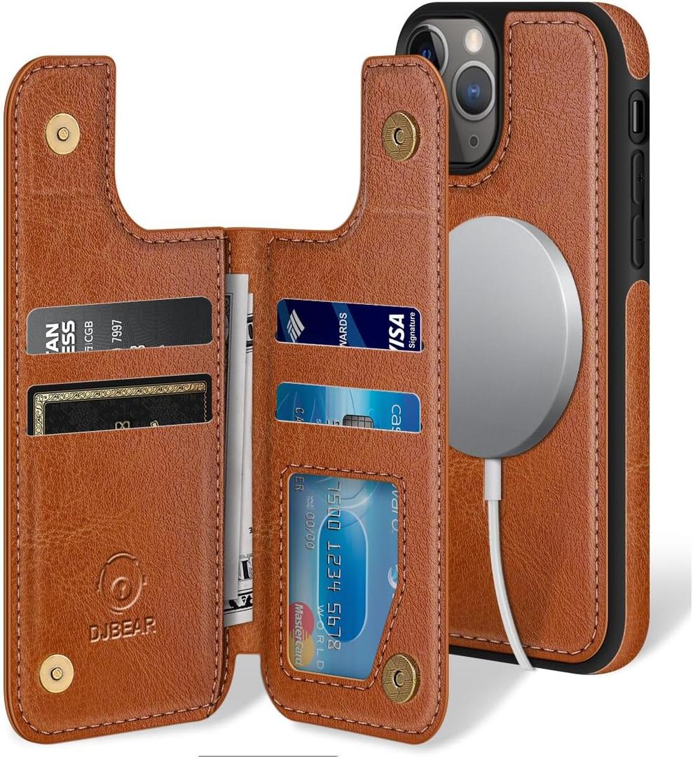 for iPhone 11 Pro 6.1" Phone case[Compatible with magsafe][RFID Blocking Leather][Magnetic 2-in-1 Detachable][Back Flip Folio Wallet Cases]Shockproof Men Women Cover for Apple 11Pro Light Brown