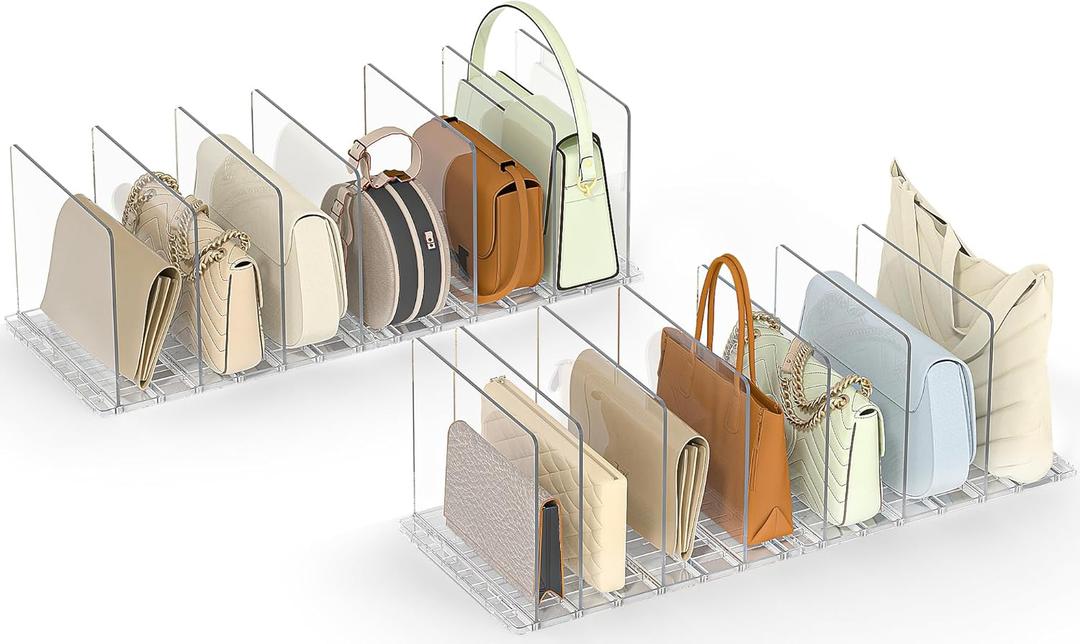 SortNStore Bag & Purse Organizer for Closet: Adjustable Clear Handbag Storage Shelf - Plastic Clutch Dividers for Closet Organizers and Storage - Keep Carteras & Pocketbook Upright