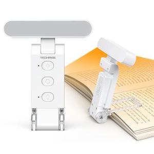 TechRise Book Light, 12 LED Clip-on Reading Light for Books in Bed, Rechargeable Reading lamp, Eye-Caring with Timer, 5 Color Temps & 6 Brightness, 80+ Hrs, Perfect for Kids, Book Lovers, Rectangular