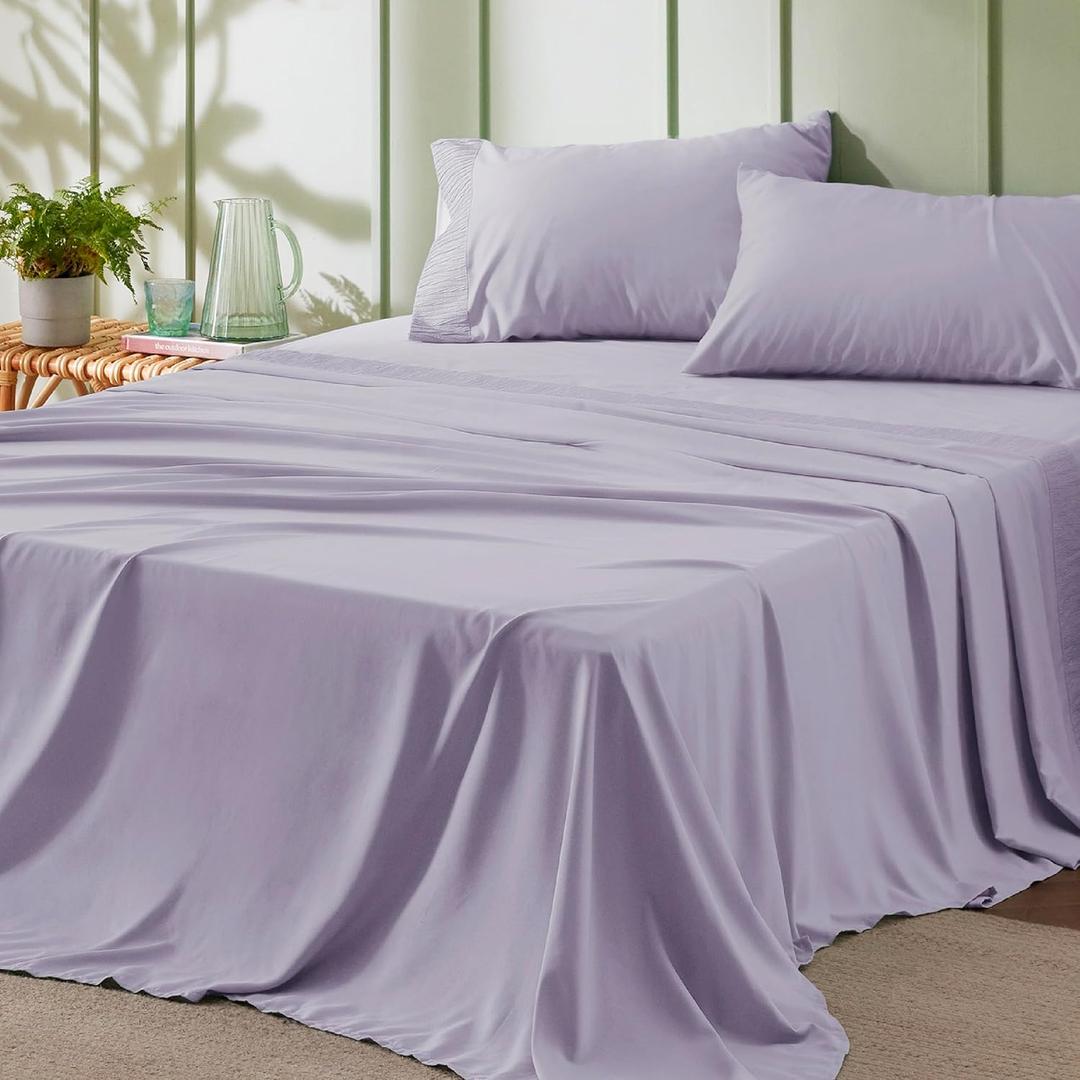 Bedsure Queen Sheet Set - 4 Pieces Soft Queen Size Sheets - Breathable & Cooling - Hotel Luxury - Easy Care Polyester Microfiber Bedding for Women, Men, Lavender