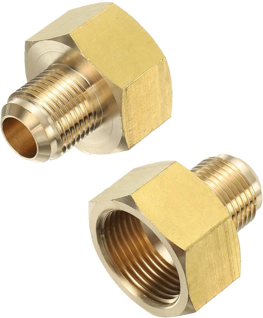 Brass Flare Tube Fitting Coupling Gas Adapter, 1/2" Male Flare x 3/4 Inch Female SAE Thread Pipe Connector Fit for air Conditioning HVAC Automotive Grills (2Pcs, Gold)
