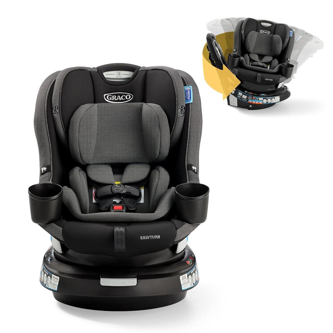 Graco EasyTurn 360 2-in-1 Rotating Convertible Car Seat, 360 Degree Rotating Infant to Toddler Rotating Car Seat, 2 Modes Rear and Forward Facing, Slim Design, Cyran, EXP:2036