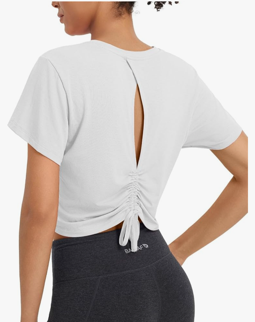 baleaf Women's Open Back Workout Tops Short Sleeve Crop Yoga Shirts Lightweight Athletic Gym Exercise T-Shirts, S baleaf Women's Open Back Workout Tops Short Sleeve Crop Yoga Shirts Lightweight Athletic Gym Exercise T-Shirts, S