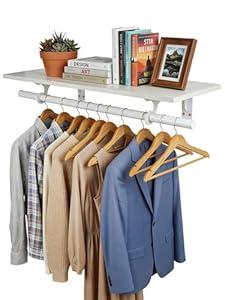 FIRJOY Closet Shelf with Hanging Rod, Heavy Duty (Black, 1 PACK 11.8" x 31.4")