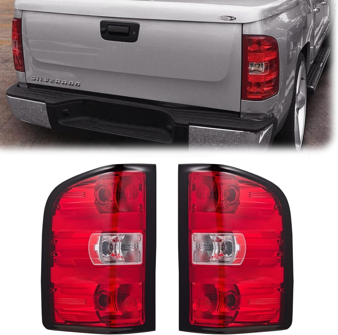 Tail Lights compatible with 2007-2014 Chevy Silverado 1500 2500HD 3500HD(2007 New Body Style only), 2007-2013 GMC Sierra 3500HD;1 Pair(Left+Right), (OE Pair Without Bulbs)